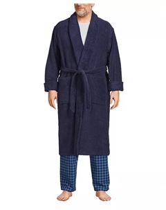 Халат турецкий махровый до середины икры для высоких и полных, синий Lands' end