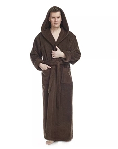 Мужской толстый длинный до щиколотки халат с капюшоном из турецкого хлопка, коричневый Арус