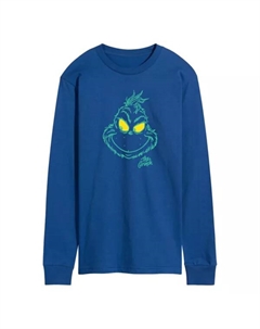 Мужская футболка с длинным рукавом "Гринч" с изображением лица Гринча из Dr Seuss, синий Licensed character