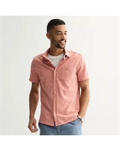 Мужская трикотажная рубашка с коротким рукавом и застежкой на пуговицы, цвет coral leaf print Sonoma goods for life