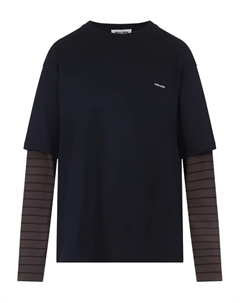 Многослойный топ с полосатыми рукавами, синий Miu miu