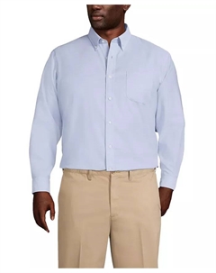 Рубашка классического кроя Big & Tall из не требующей глажки ткани Supima Oxford однотонная, синий Lands' end