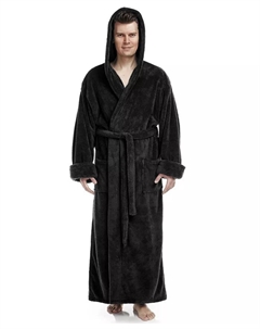 Мужской мягкий флисовый халат до щиколотки с капюшоном, турецкий банный халат, черный Арус