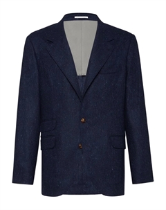 Однобортный пиджак в мелкую точку, синий Brunello cucinelli