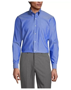 Мужская классическая рубашка с длинным рукавом, не требующая глажки, синий Lands' end