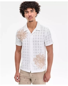 Мужская рубашка Conrad Regular-Fit с вышивкой и клетчатым узором из сетчатой ткани на пуговицах, белый Guess