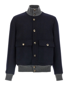 Куртка-бомбер из шерстяной вязки в рубчик, синий Brunello cucinelli