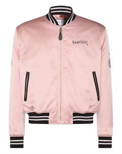 Атласная куртка-бомбер с вышитыми розами, розовый Alexander mcqueen