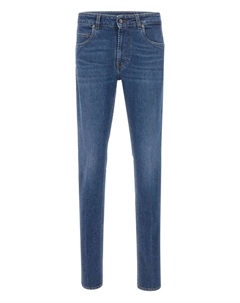 Джинсы с пятью карманами и кожаными заплатками, синий Fay