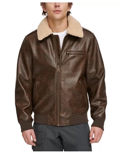 Мужская кожаная куртка-бомбер с воротником из искусственного шерпа, коричневый Levi's®