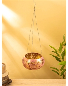 Подсвечник подвесной из кокоса, 14×14×10 см, темно золотисто-розовый Nobrand