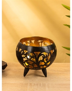 Подсвечник из кокоса, 15×15×13 см, коричнево-золотой Nobrand