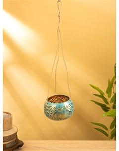 Подсвечник подвесной из кокоса, 14×14×10 см, бирюзово-золотой Nobrand