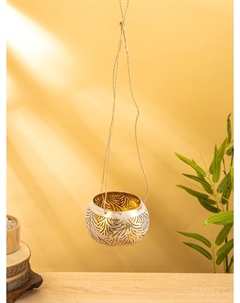 Подсвечник подвесной из кокоса, 14×14×10 см, бело-золотой Nobrand
