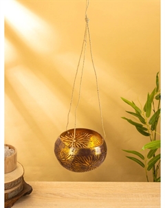 Подсвечник подвесной из кокоса, 14×14×10 см, золотой Nobrand