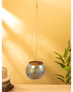 Подсвечник подвесной из кокоса, 12×12×8.5 см, голубой-золотой Nobrand