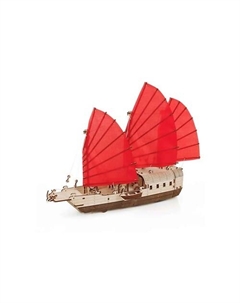 Деревянный конструктор 3D Корабль c парусами Джонка Ewa (eco wood art)