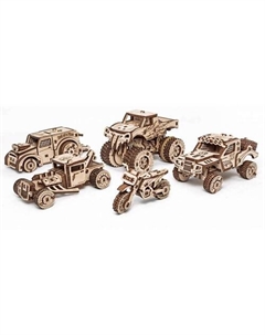 Деревянный конструктор 3D Набор машинок 5 в 1 Ewa (eco wood art)