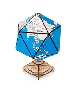 Деревянный конструктор 3D Глобус Икосаэдр с секретом (шкатулка сейф) Ewa (eco wood art)