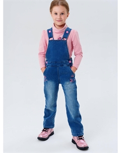 Полукомбинезон текстильный джинсовый утепленный флисом для девочек Playtoday kids