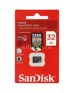 Карта памяти microSDHC 32 ГБ, Class 4, SDSDQM-032G-B35, 1 шт., без адаптера Sandisk
