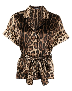 Рубашка с леопардовым принтом и поясом, коричневый Dolce&gabbana