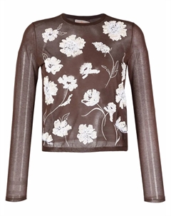 Трикотажный топ с цветочной вышивкой, коричневый Tory burch