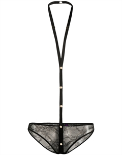 Кружевные трусы-брифы с портупеей, черный Maison close