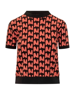 Свитер с короткими рукавами и жаккардовым логотипом, черный Msgm