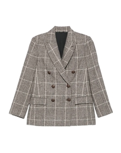 Клетчатый двубортный блейзер, коричневый Brunello cucinelli