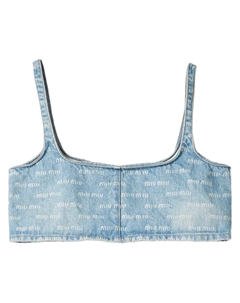 Укороченный джинсовый топ с логотипом, синий Miu miu