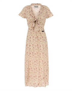 Платье миди с завязками и цветочным принтом, желтый Miu miu