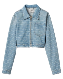 Укороченная джинсовая куртка с логотипом, синий Miu miu