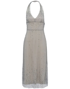 Платье с вырезом халтер и кристаллами, серый Prada