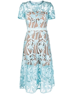 Расклешенное платье миди с кружевом, синий Self-portrait