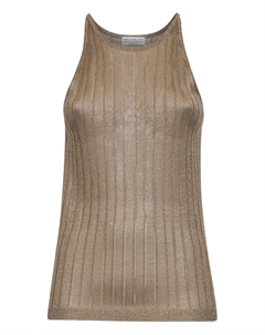Ребристый топ с круглым вырезом, коричневый Brunello cucinelli
