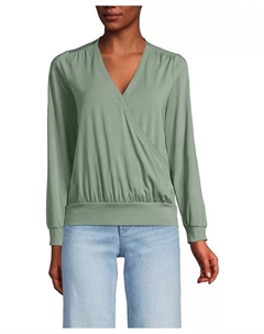 Женская блуза с длинным рукавом из легкого джерси с запахом, зеленый Lands' end