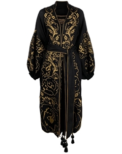 Платье с цветочной вышивкой и поясом, черный Yuliya magdych