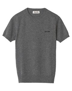 Кашемировый топ с логотипом вязки интарсия, серый Miu miu