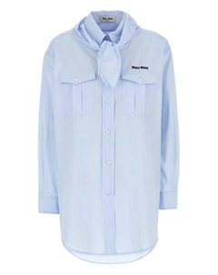 Полосатая рубашка с завязкой на шее, синий Miu miu