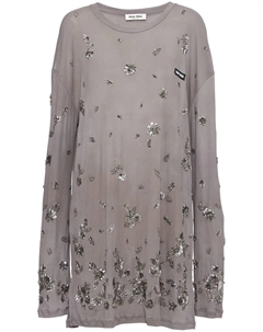 Платье с цветочной вышивкой, серый Miu miu
