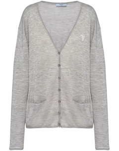 Кашемировый кардиган с вышитым логотипом, серый Prada