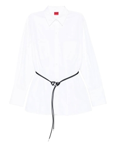 Хлопковая рубашка с поясом, белый Hugo