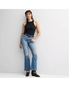 Джинсы-клеш с высокой талией для юниоров, цвет medium blue destruct So