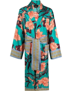 Шелковый халат с графичным принтом, синий Versace