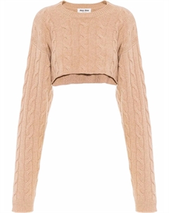 Кашемировый джемпер фактурной вязки, коричневый Miu miu