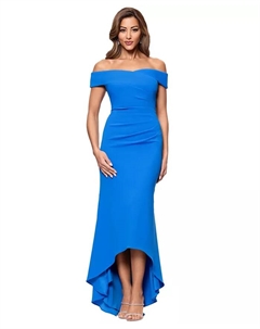 Женское платье с открытыми плечами и асимметричным подолом, синий Xscape