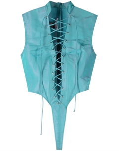 Кружевное боди без рукавов, синий Laquan smith