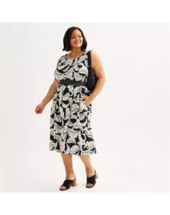 Платье миди с присборенным лифом больших размеров, цвет black line floral Croft & barrow