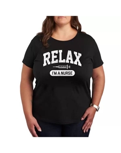 Футболка с принтом "Расслабься, я медсестра" Plus relax i'm a nurse, черный Unbranded
